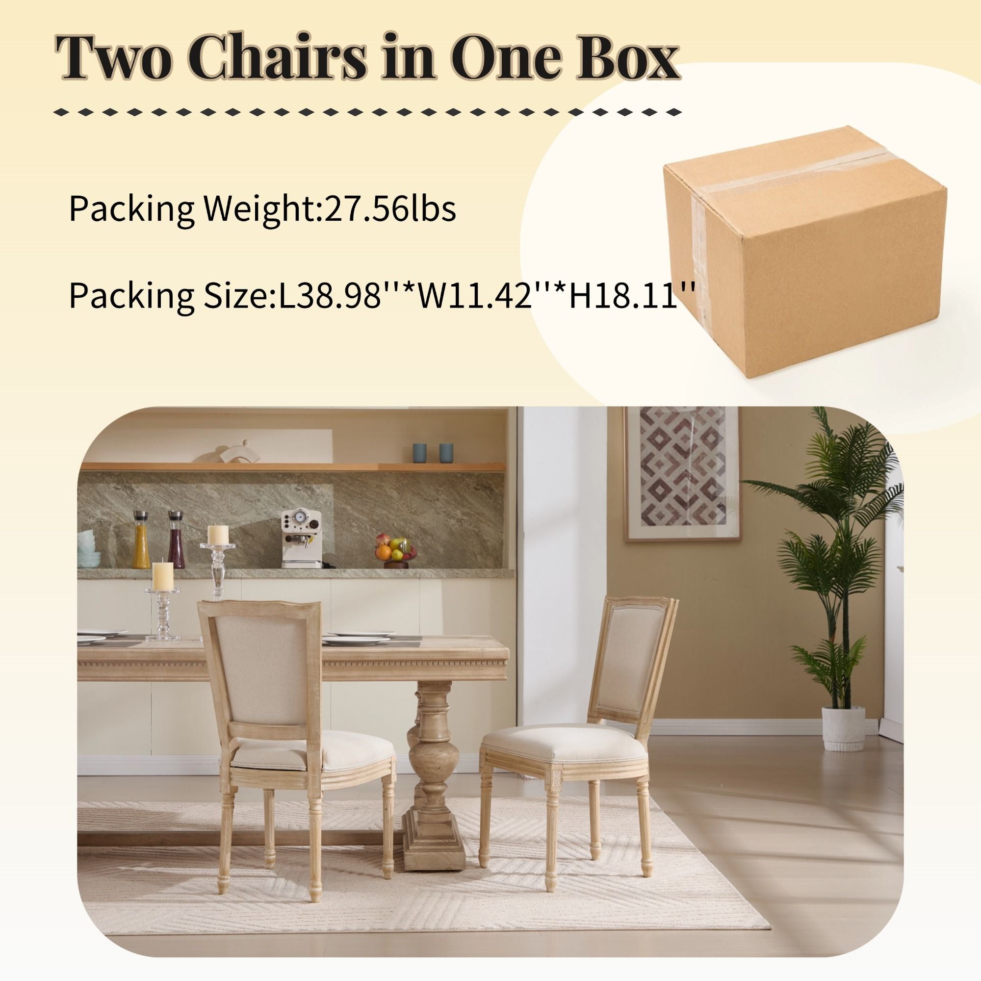 Dining Chairs Upholstered With T - Shaped Back (Set of 2) - Beige