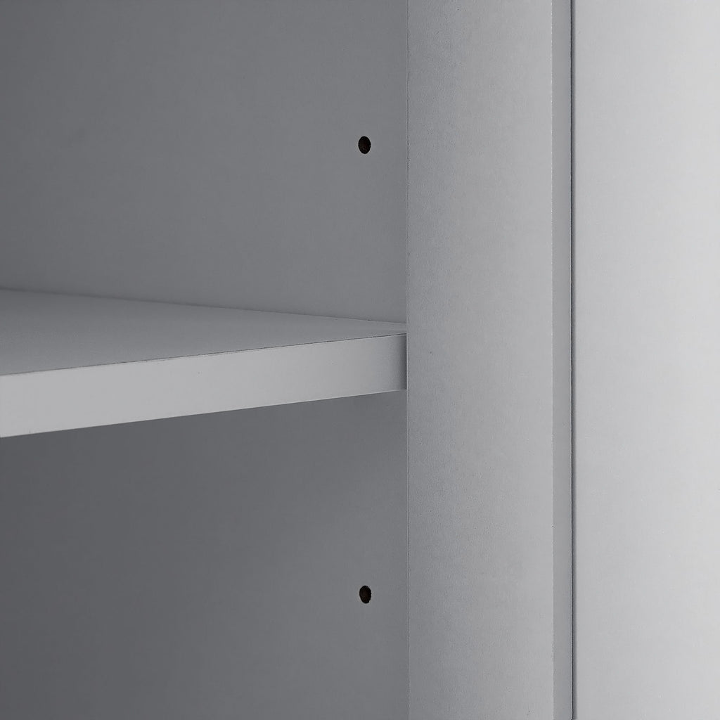 Tall Freestanding Bathroom Storage Cabinet With Adjustable Shelves And Side Hooks