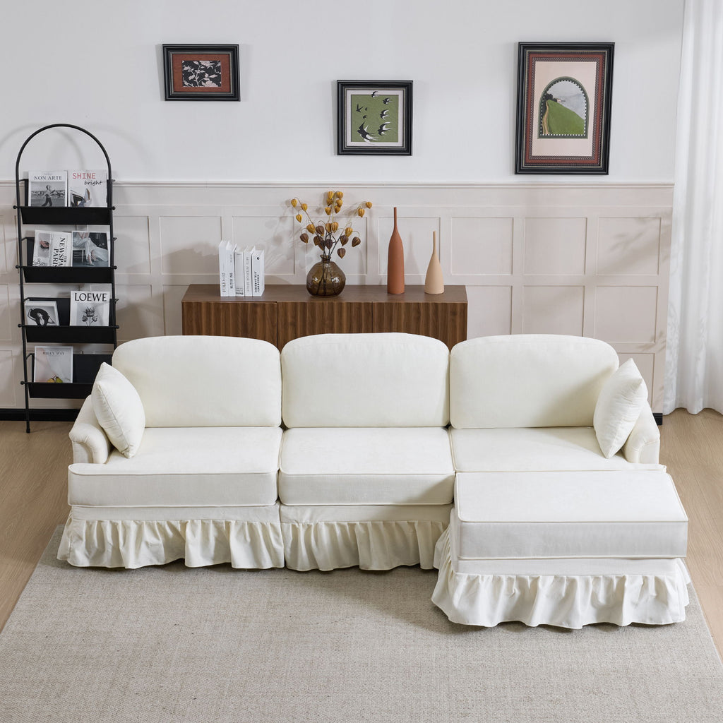 Cloud Sofa With Removable Ruffled Skirt With Ottoman And Flared Arms