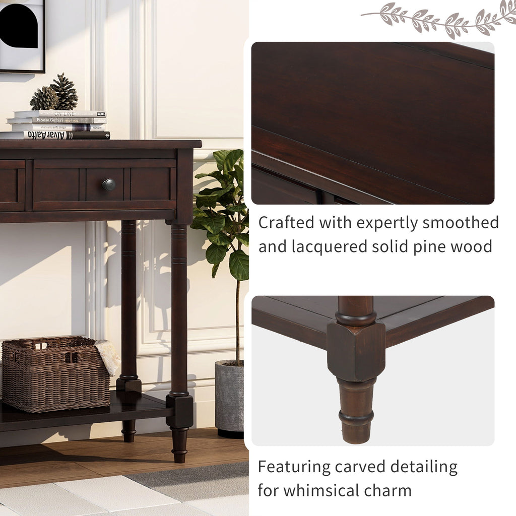 Hearth & Haven Emily Daisy - Console Table With 2 Drawers And Bottom Shelf - Espresso