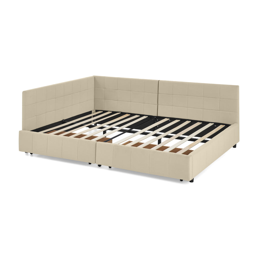 Upholstered Storage Tufted Bed Frame With Backrest And Armrests