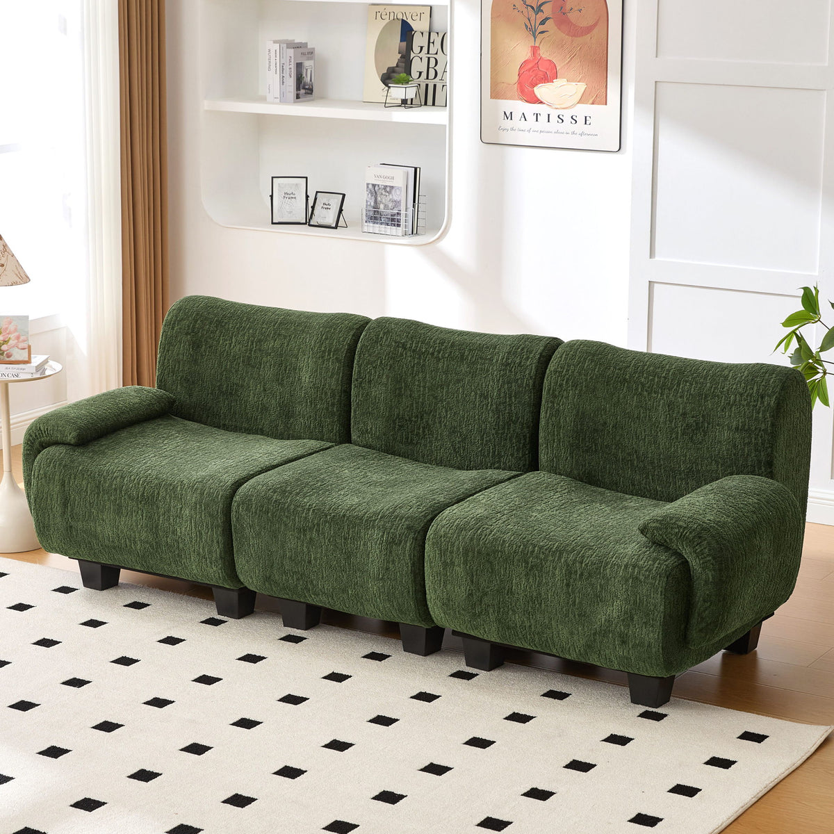 3 Seater Sofa Couch With Curved Armrests