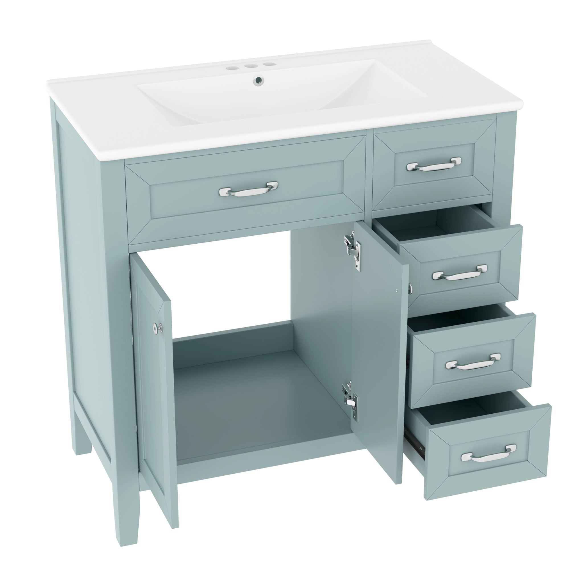 Modern Bathroom Vanity With Sink, Freestanding Design With Drawers And Doors