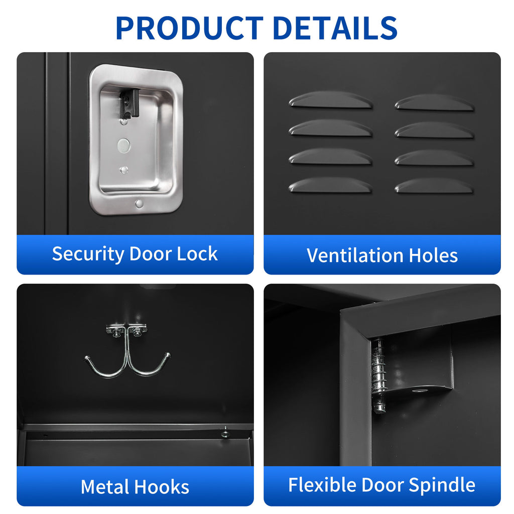 6 Door Lockers With Lock For Secure Storage - Black
