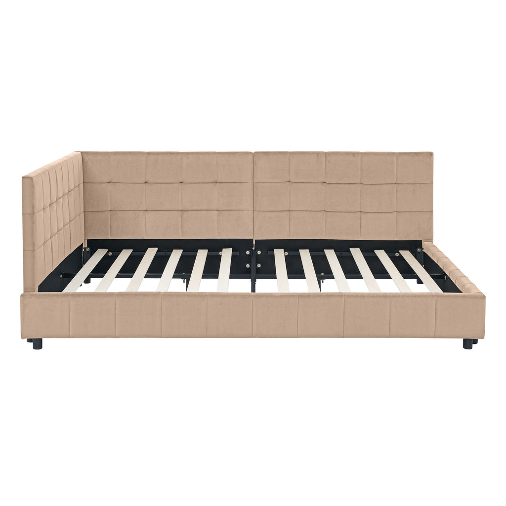 Mid-Century Storage Upholstered Tufted Bed Frame With Backrest And Armrests