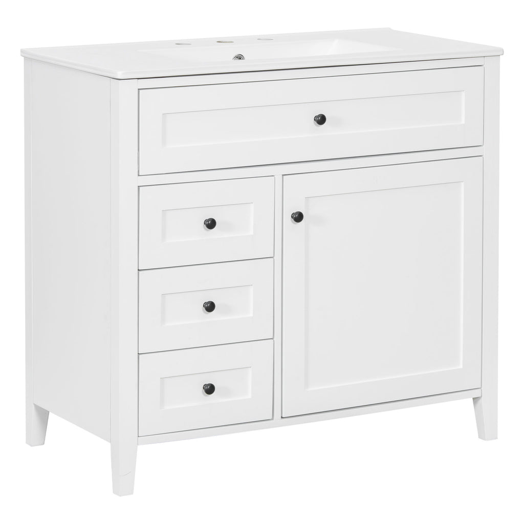 Bathroom Vanity With Sink, 3 Drawers & Cabinet With Adjustable Shelves