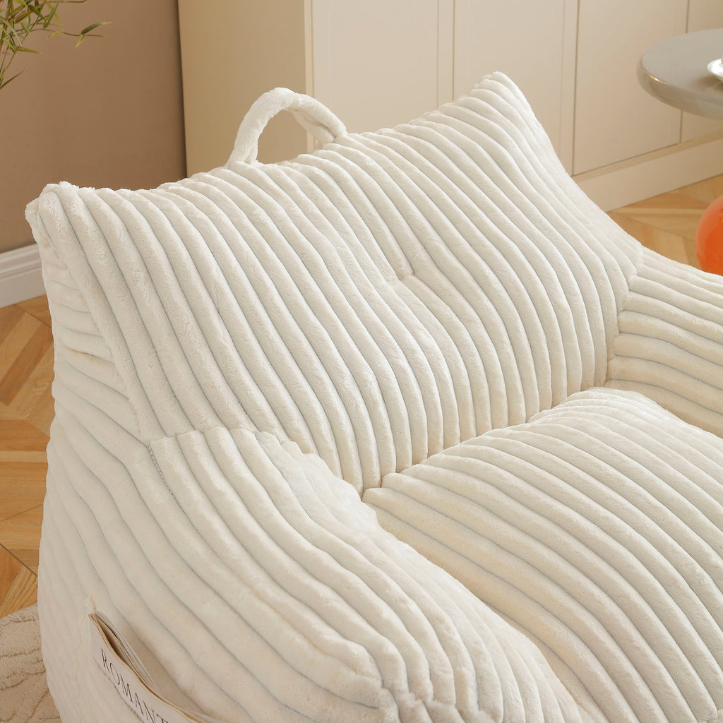 Giant Plush Bean Bag Chair For Adults With Armrests And Footstool - Beige