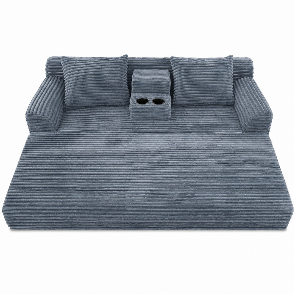 Soft Striped Convertible Sofa Bed, Dual Use Lounge Couch With Cup Holders And Pillows