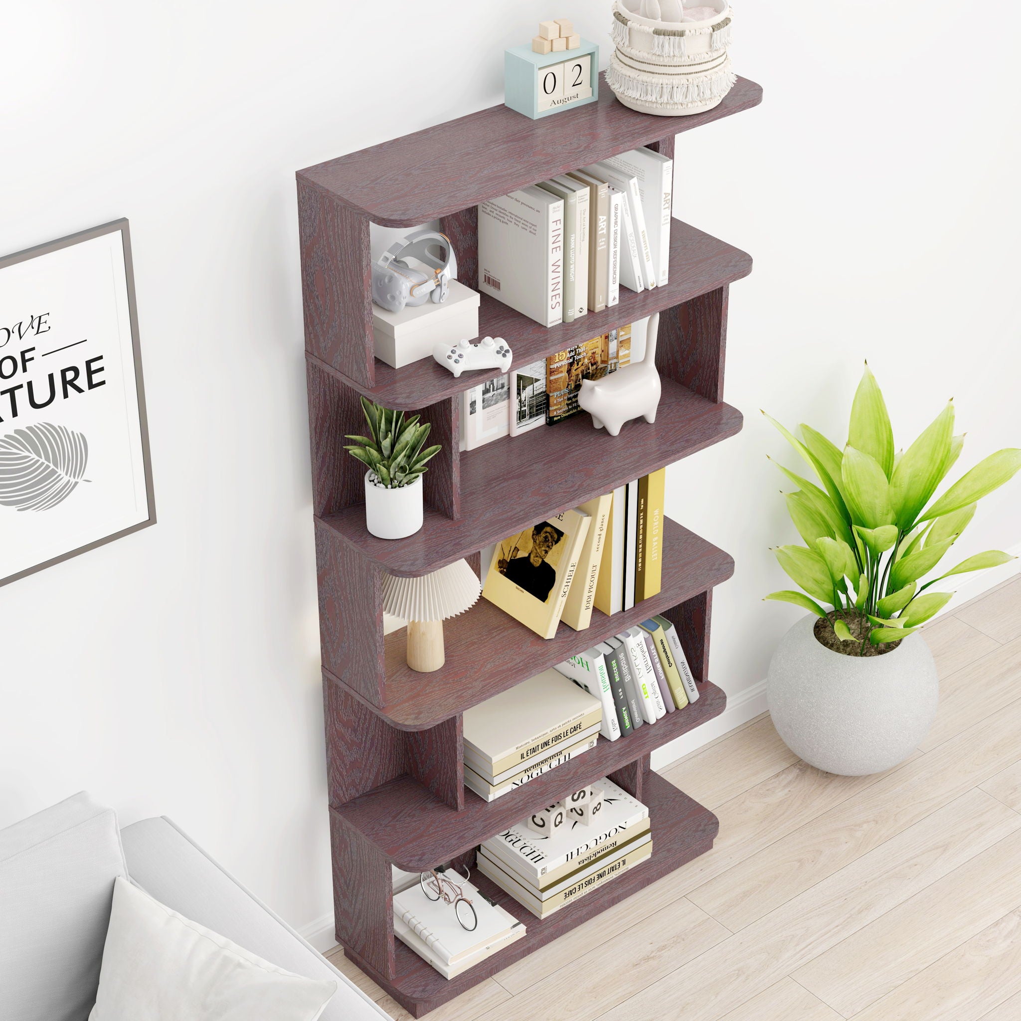 Modern 5 Tier Open Storage Bookcase