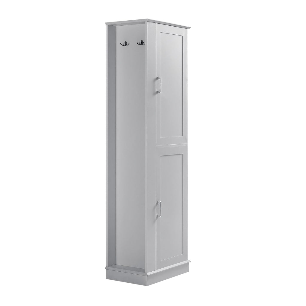 Tall Freestanding Bathroom Storage Cabinet With Adjustable Shelves And Side Hooks