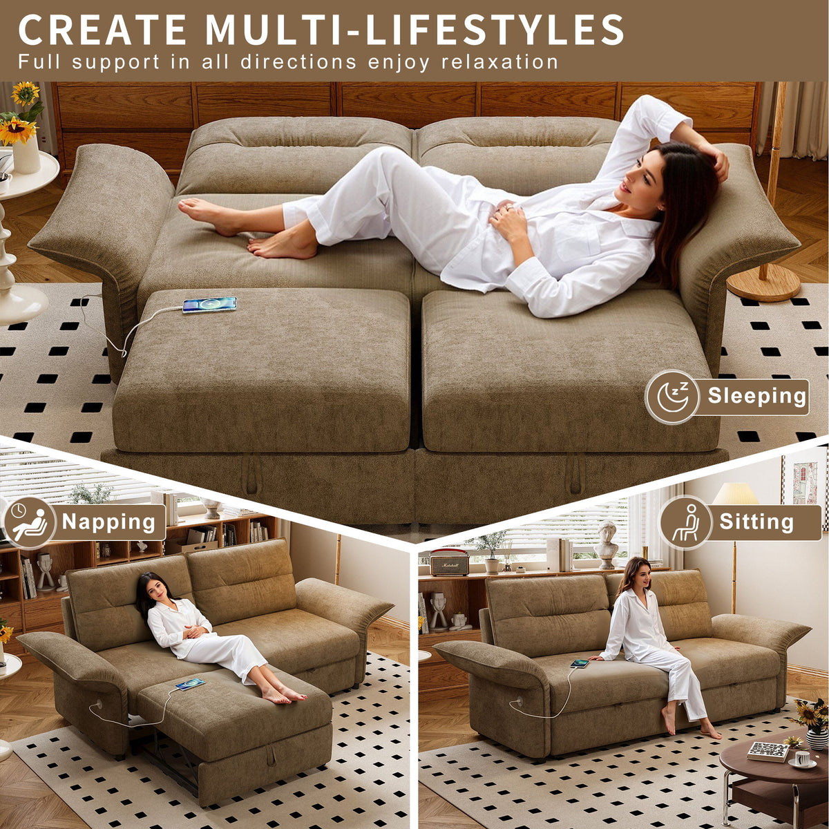 Sofa Bed With Convertible Design, Living Room Furniture