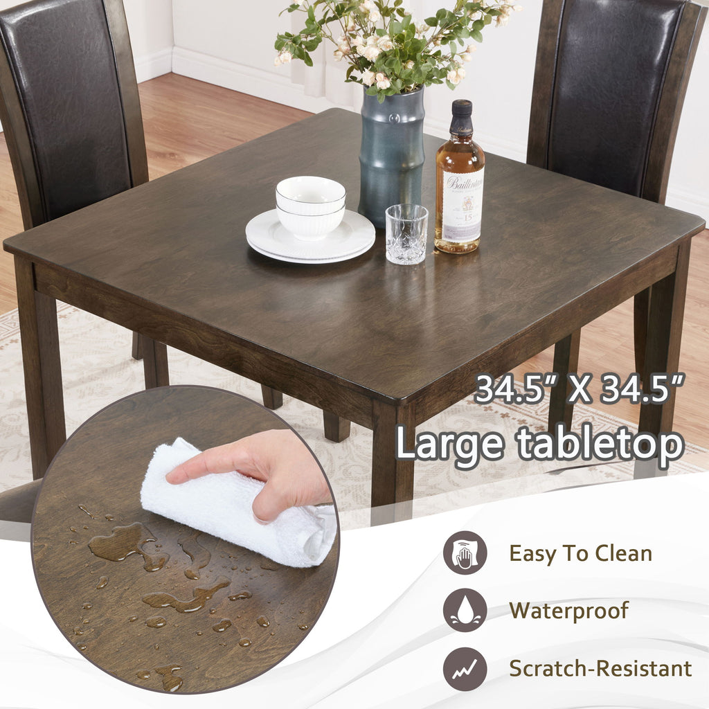 5 Piece Dining Table Set With Chairs - Dark Walnut