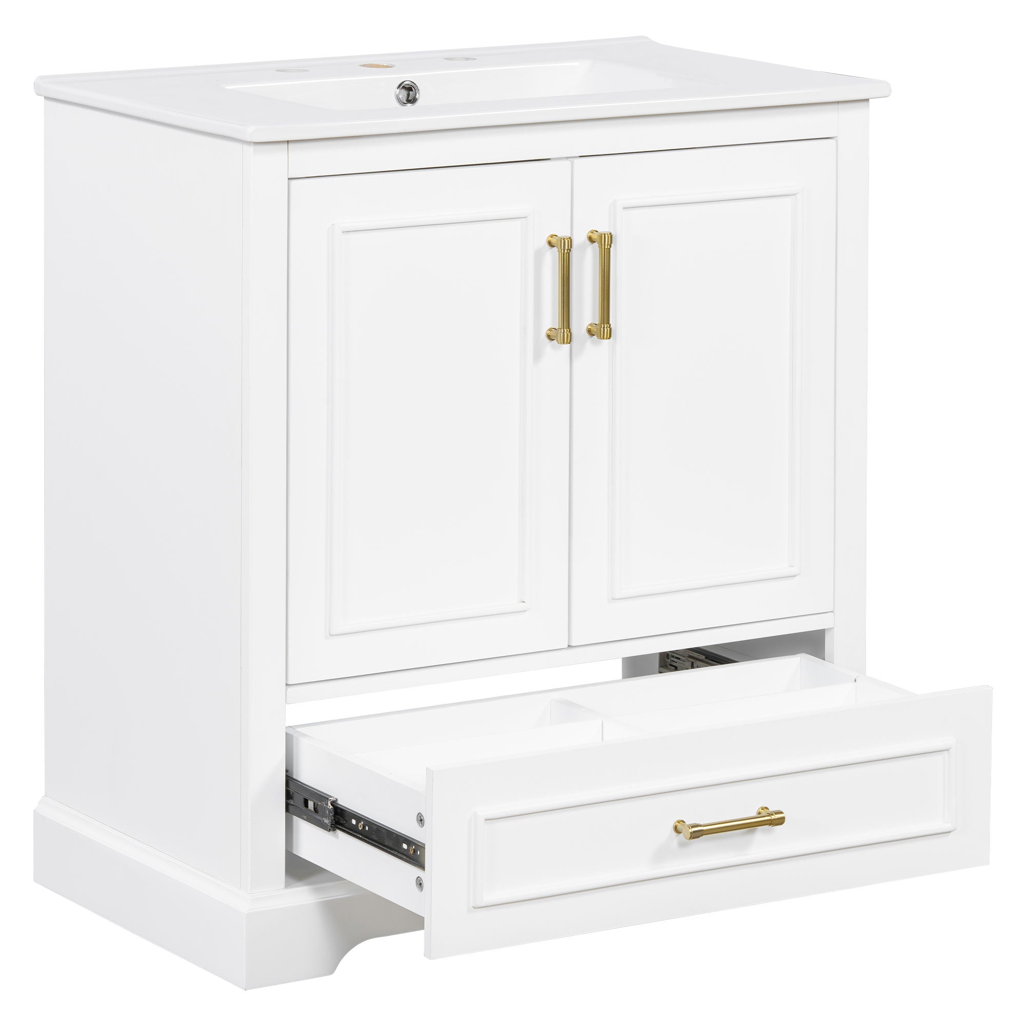 Bathroom Vanity With Sink, 1 Divided Drawer And 2 Soft Close Doors With Double Shelf