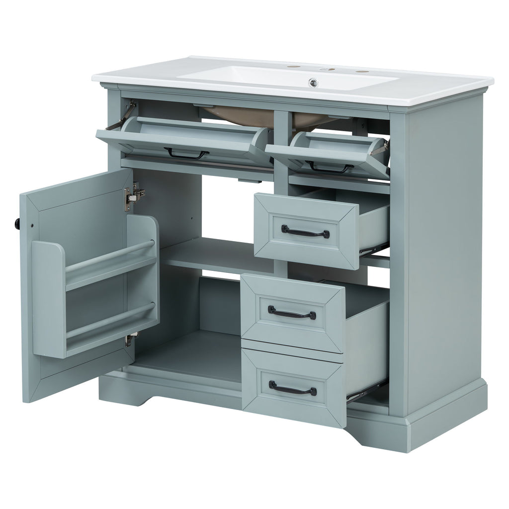 Bathroom Vanity With Sink, 2 Tip Out Drawers, Soft Close Hinges - Gray