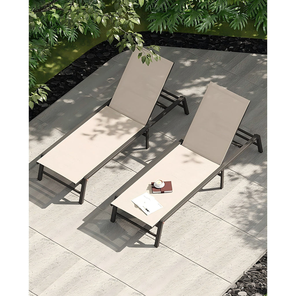 Outdoor Chaise Lounge & Adjustable Backrest (Set of 2) - Beige