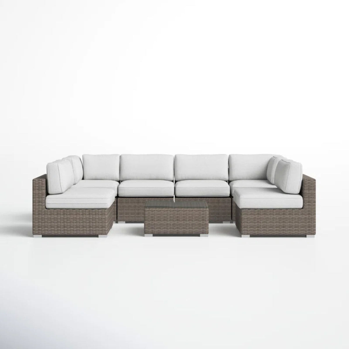 6 Person All Weather Wicker Patio Set With Premium Cushions - Gray Mix