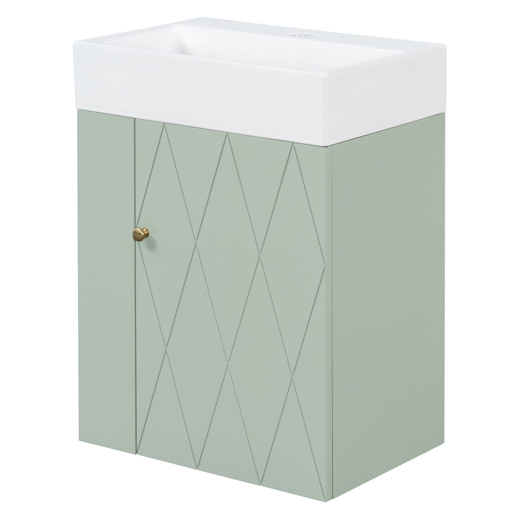 Modern Bathroom Vanity With Sink, Diamond Pattern Doors