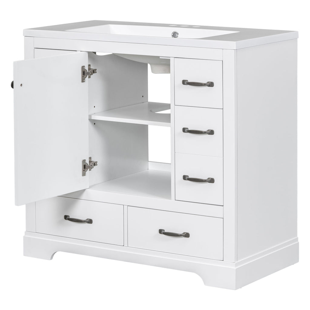 Modern Bathroom Vanity With Sink, 6 Drawers, Adjustable Shelf