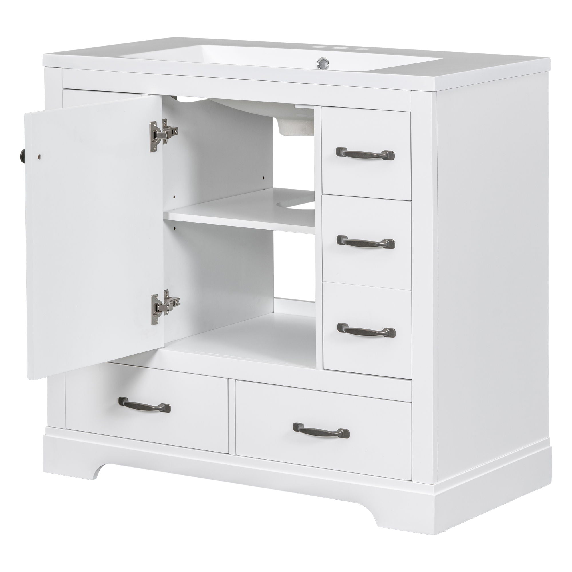 Modern Bathroom Vanity With Sink, 6 Drawers, Adjustable Shelf