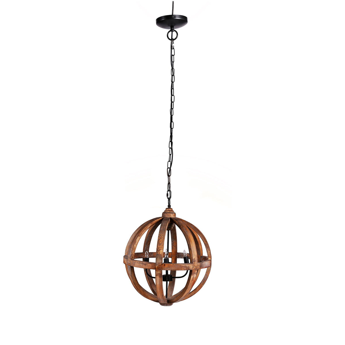 4 Light Wood Chandelier, Hanging Light Fixture With Adjustable Chain For Kitchen, Bulb Not Included - Brown
