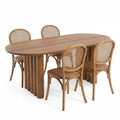 Oval Dining Table Set With 4 Birch Rattan Chairs - Brown / Light Brown