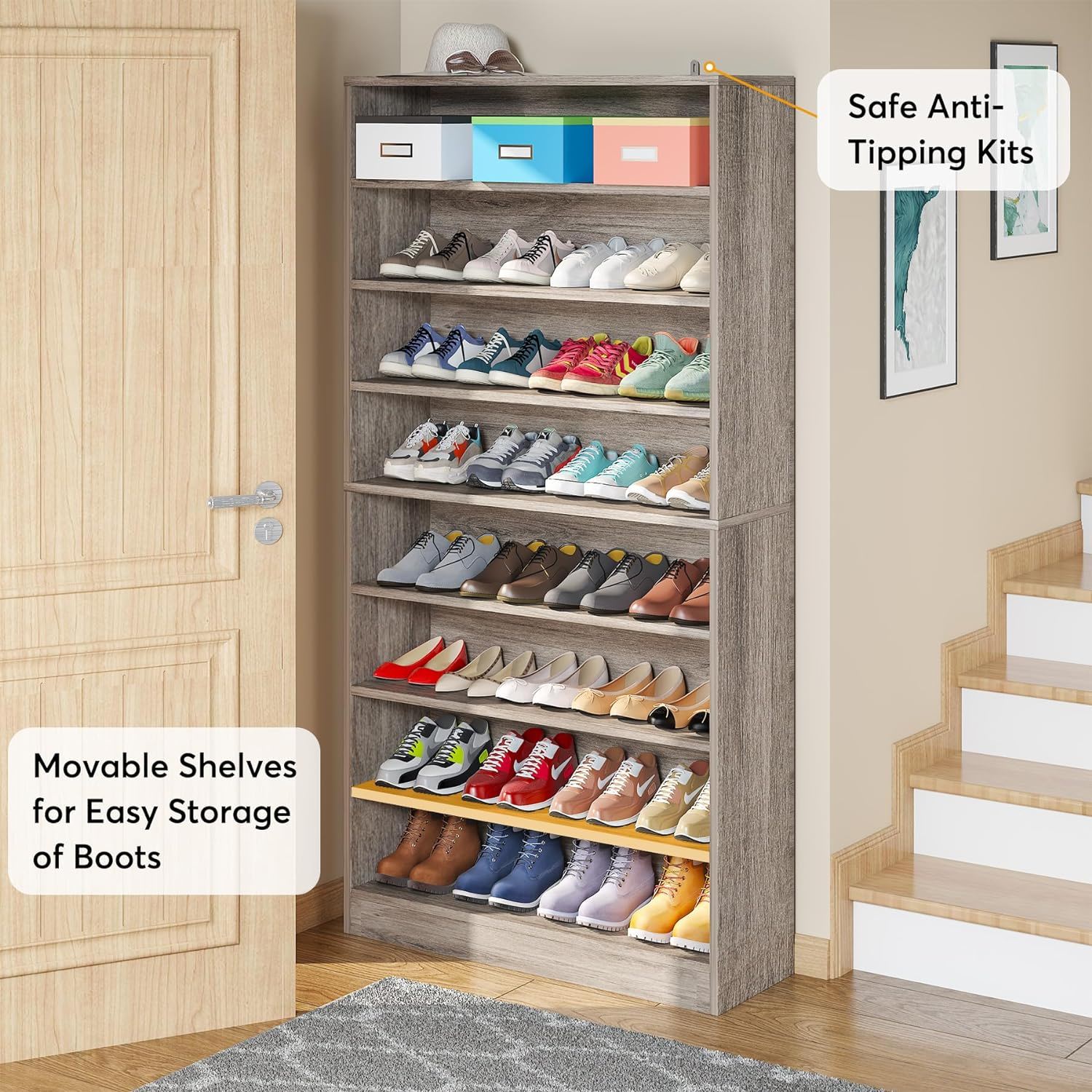 9 Tier Freestanding Shoe Cabinet, With Open Design