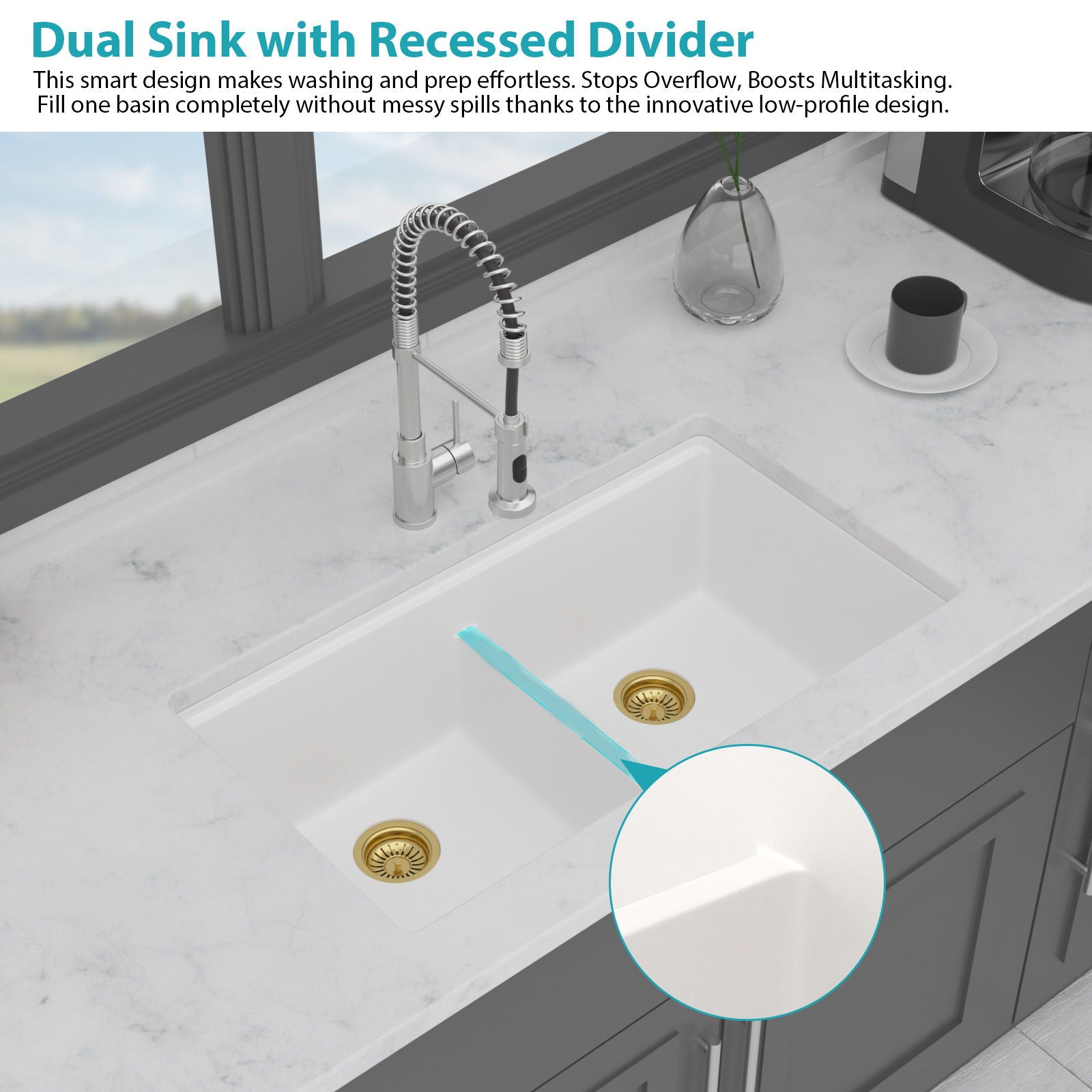 Quartz Kitchen Sink, Double Bowl Undermount Workstation