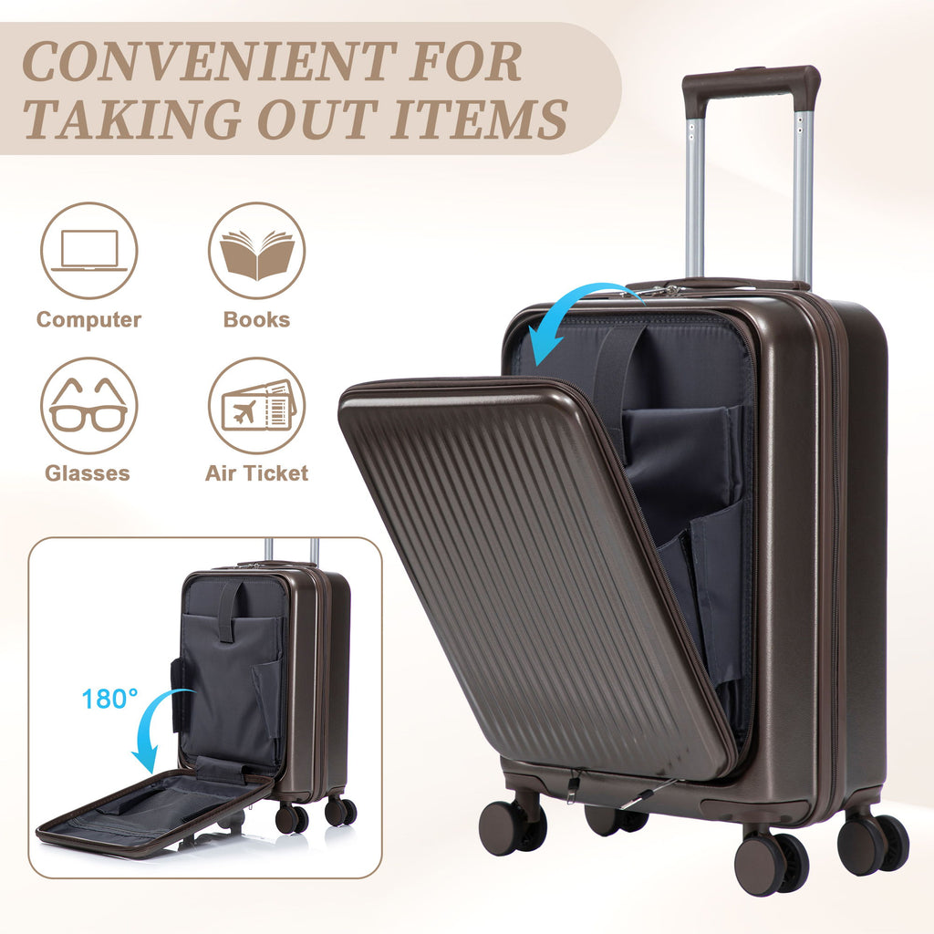 Luggage Set With Cosmetic Case, Combination Lock, Front Opening Design