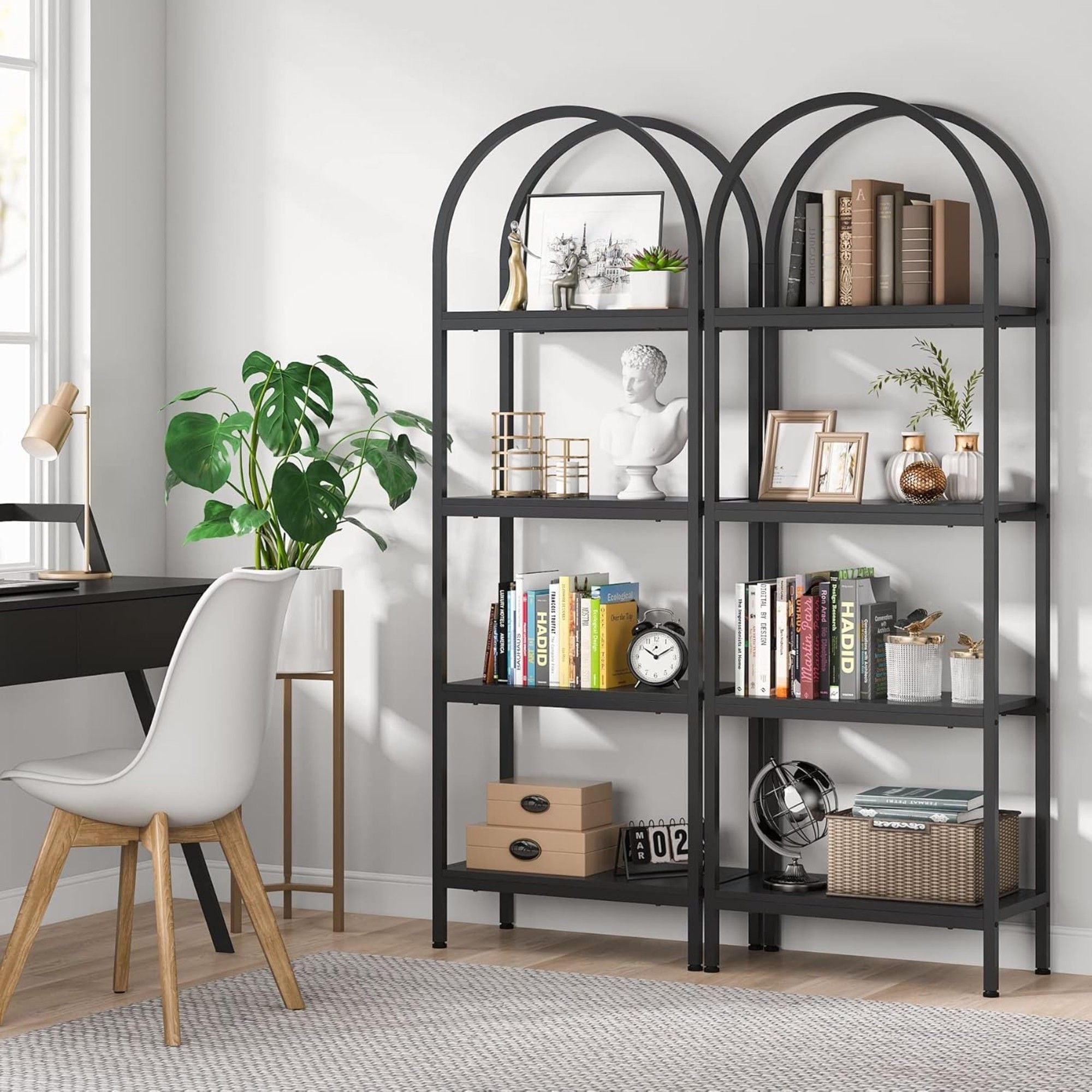 Industrial 4 Tier Open Bookshelf With Curved Top