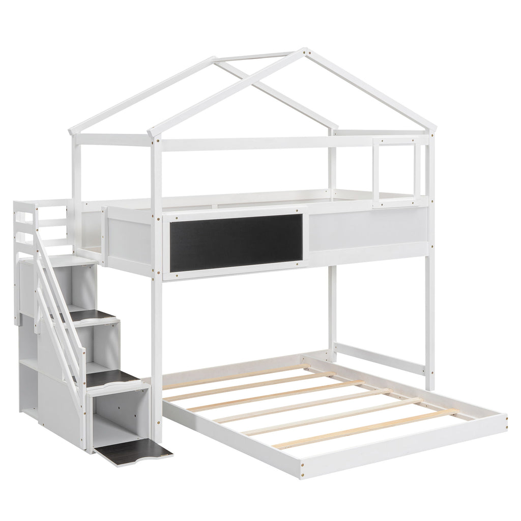 House Style Bunk Bed With Storage Staircase And board
