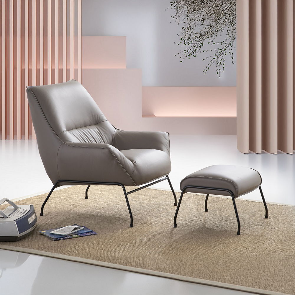 Jabel - Accent Chair & Ottoman - Khaki Top Grain Leather
