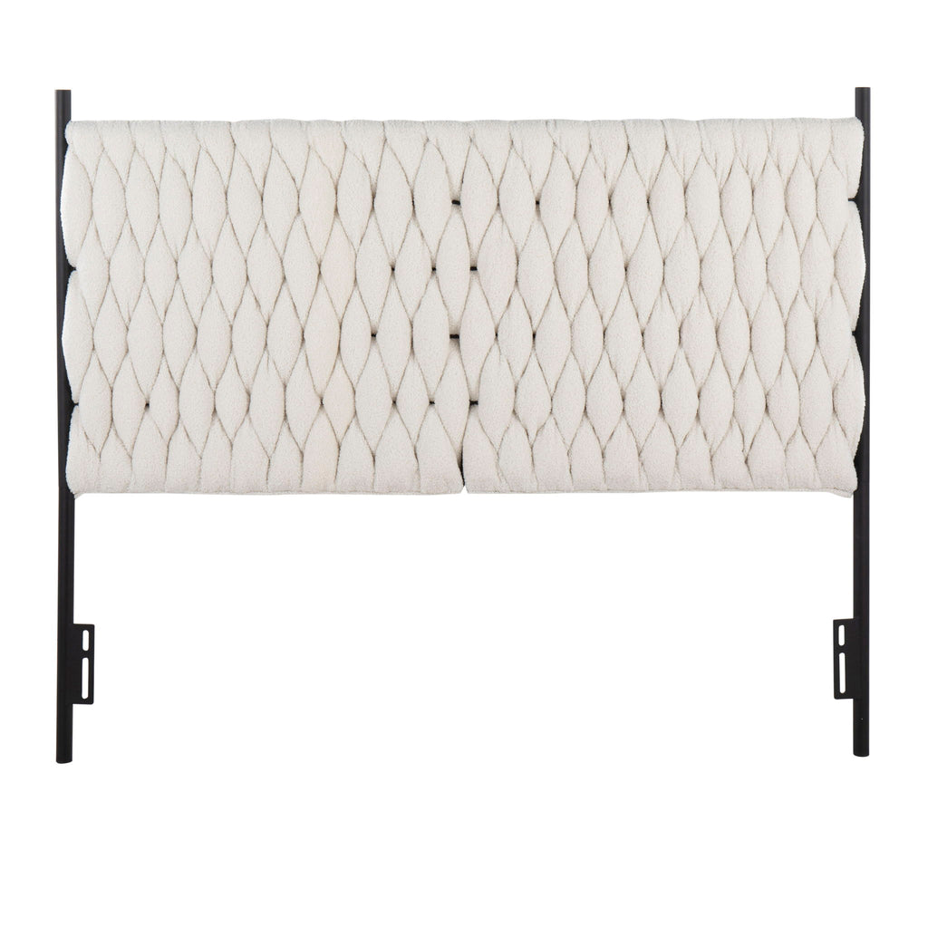 Braided Matisse - Queen Size Headboard - Black / Cream Sherpa
