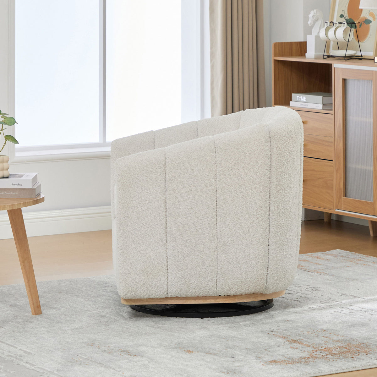 360 Degrees Swivel Upholstered Barrel Armchair For Living Room - Ivory