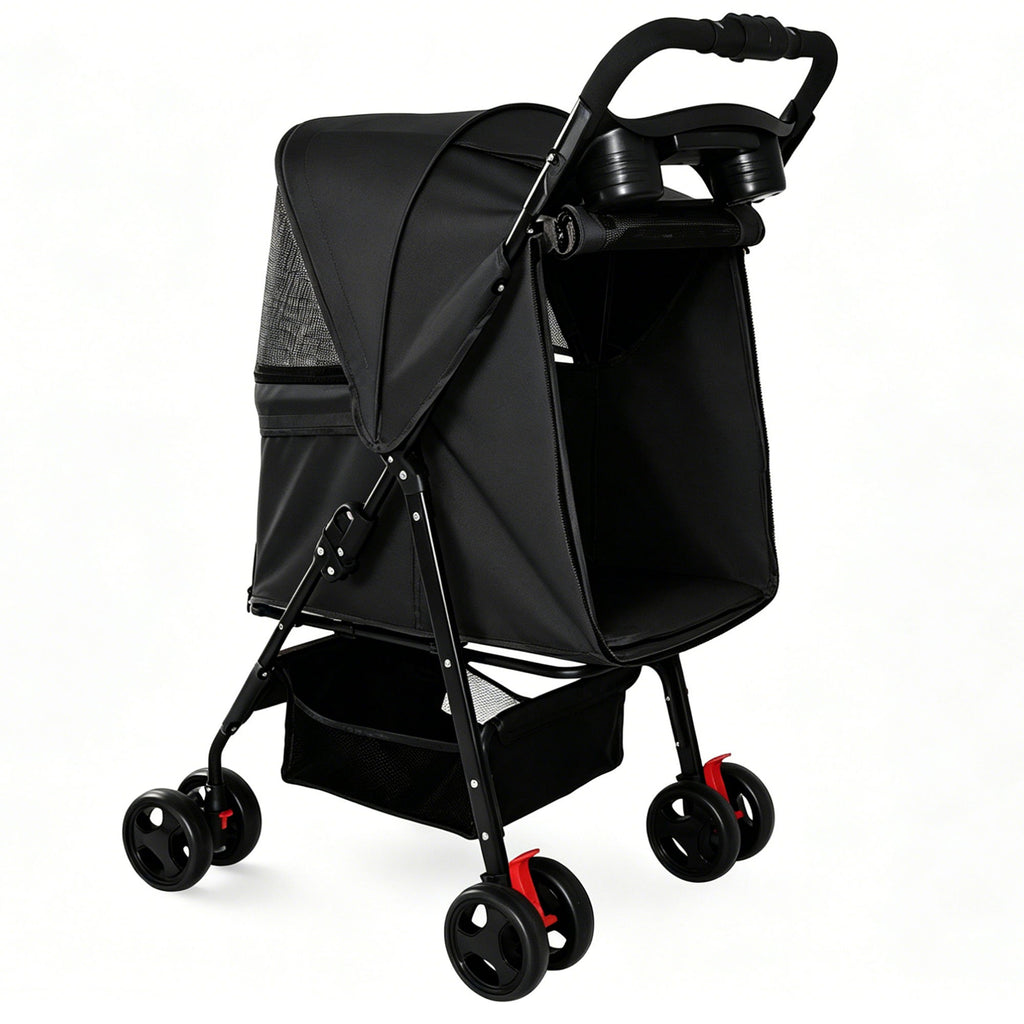 Foldable Pet Stroller For Small Dogs And Cats With Multi Functional Tray