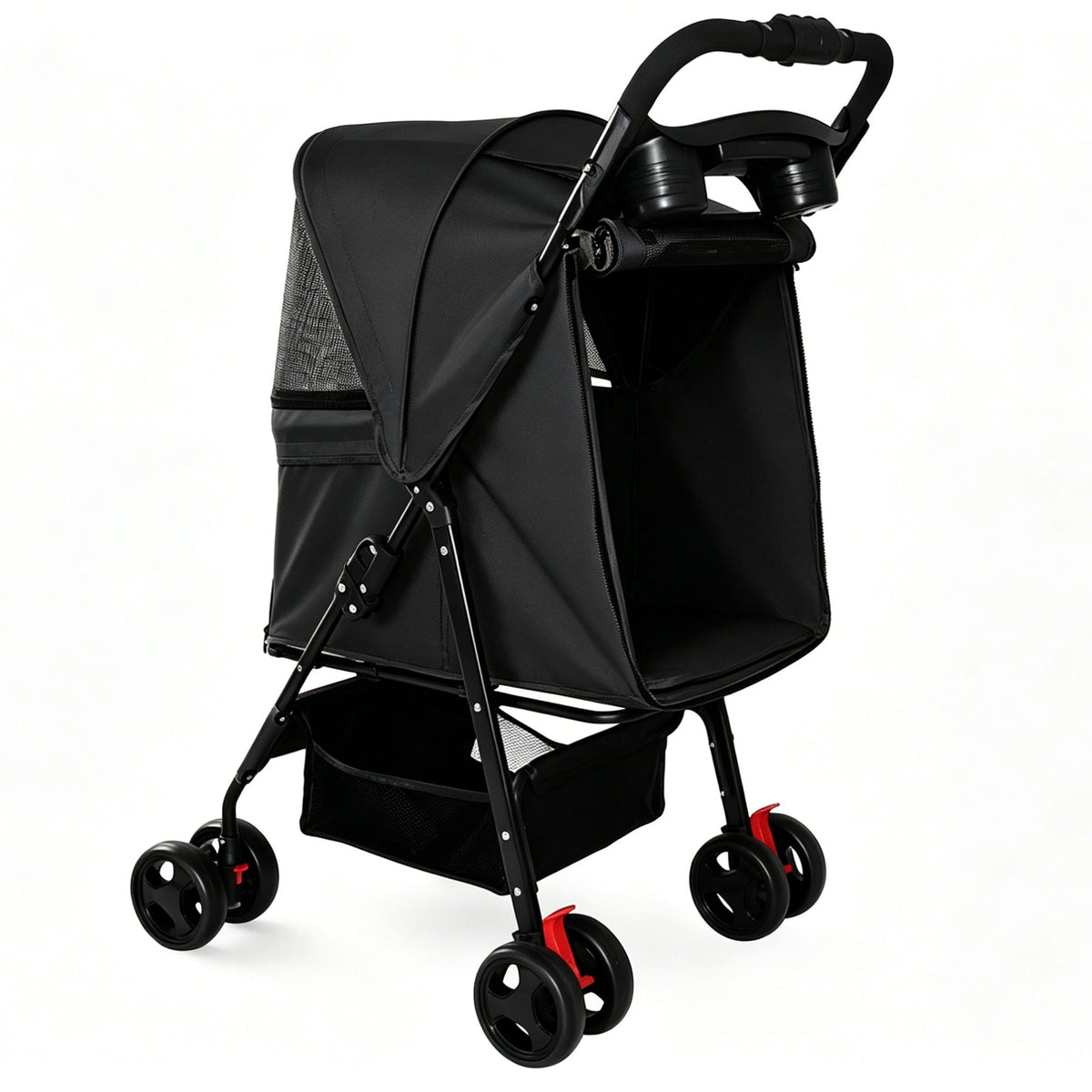 Foldable Pet Stroller For Small Dogs And Cats With Multi Functional Tray