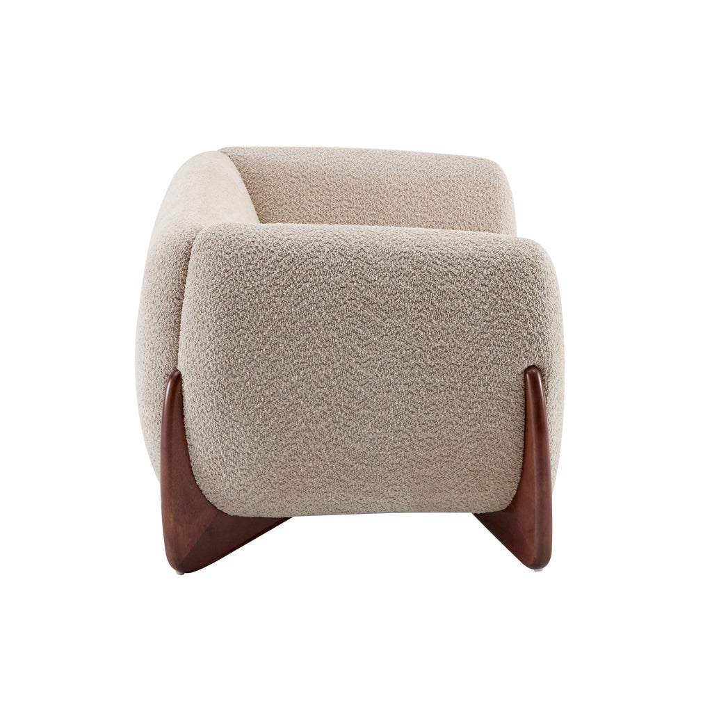 Contemporary Boucle Sherpa Sofa With Birch Wood Legs
