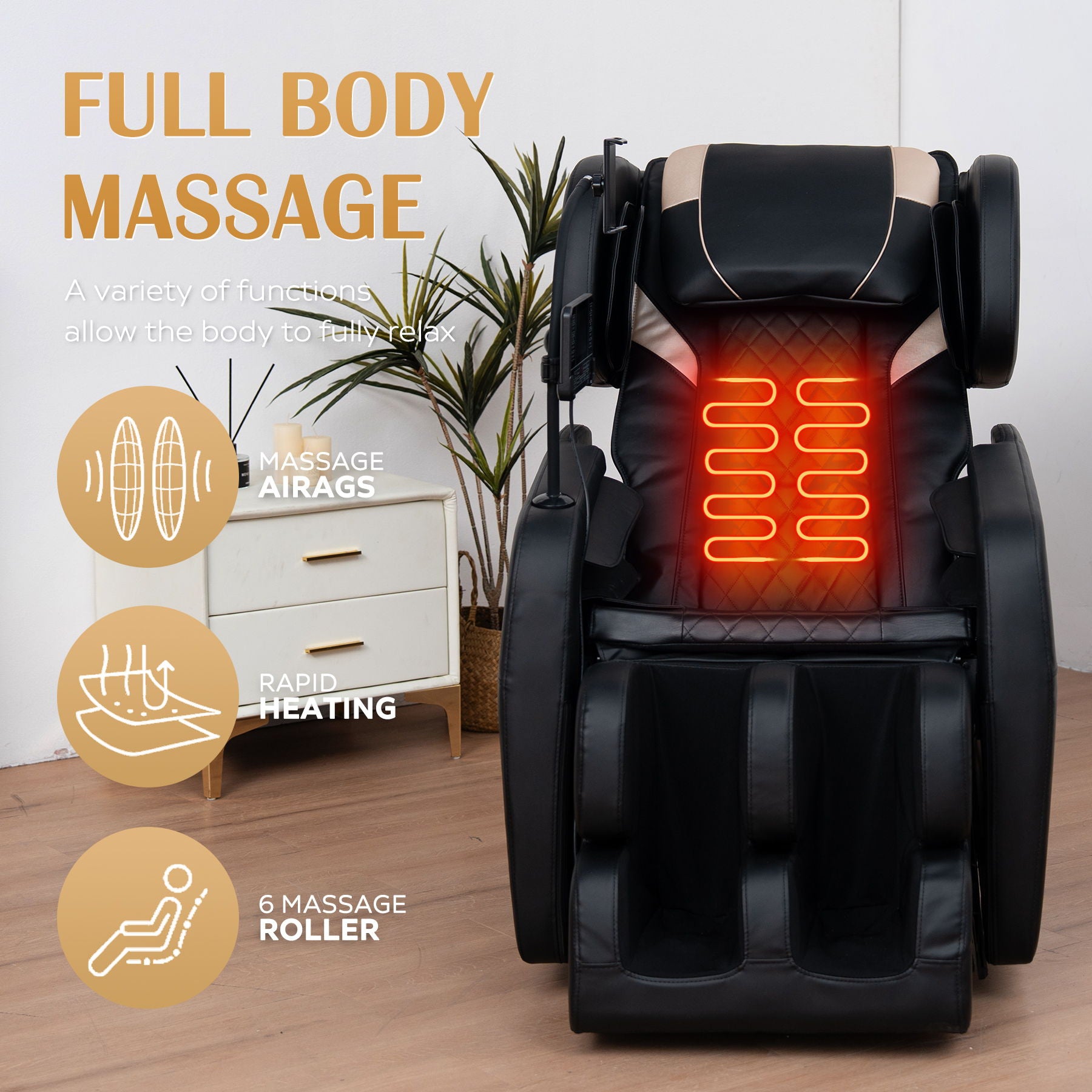 Zero Gravity Massage Chair Recliner With 10 Massage Heads And Full-Body Air Pressure - Black