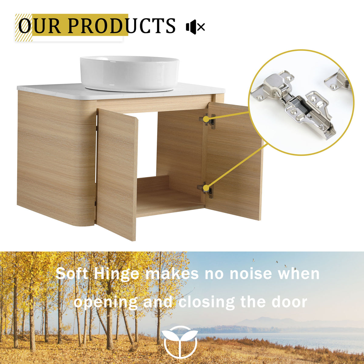 Mounted Bathroom Vanity With Art Sink, 2 Storage Shelves, Soft Close Door