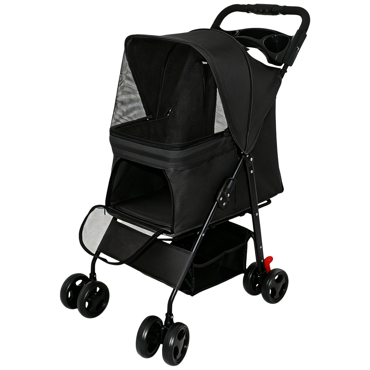 Foldable Pet Stroller For Small Dogs And Cats With Multi Functional Tray