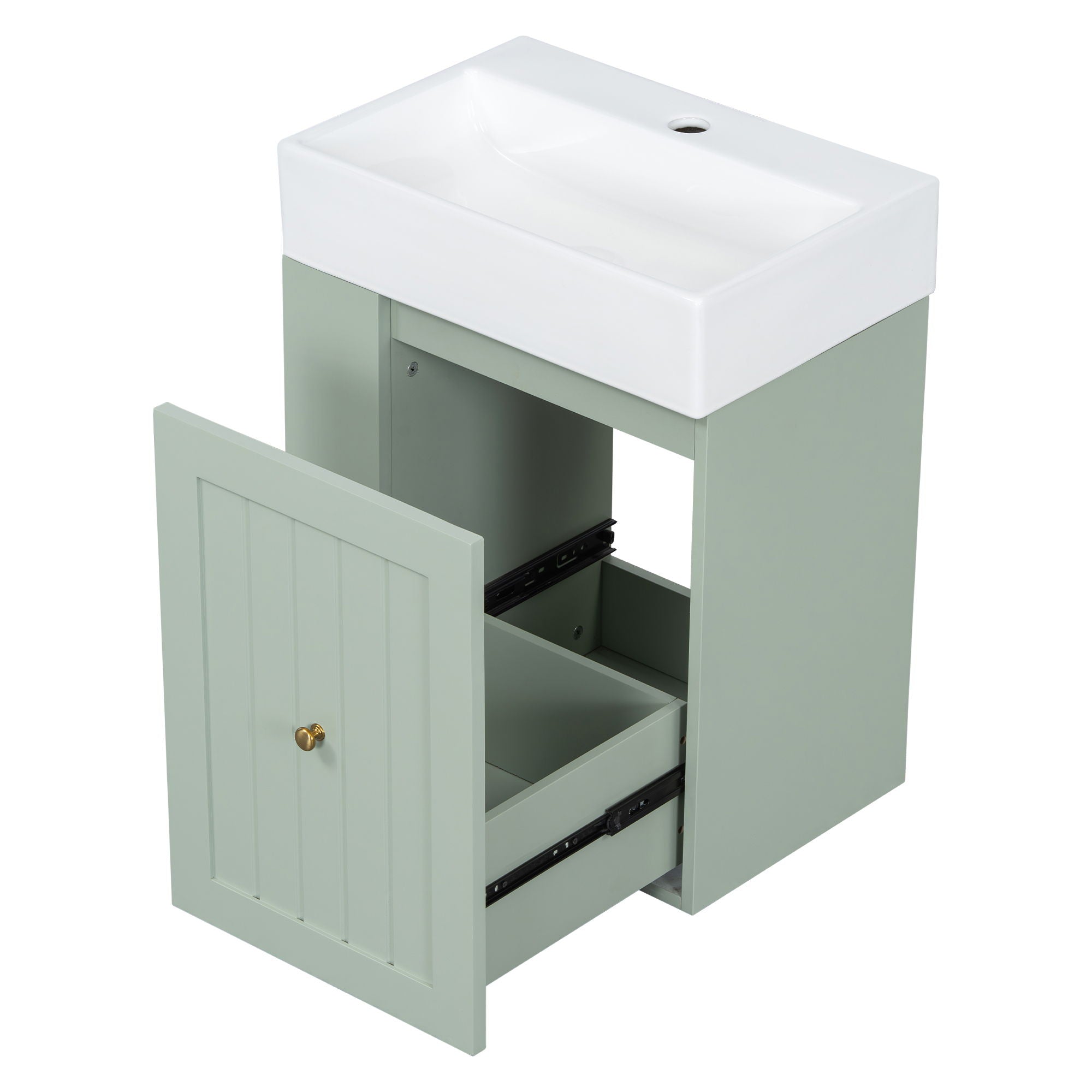Modern Bathroom Vanity With Sink, Storage Cabinet, Drawer & Side Shelf