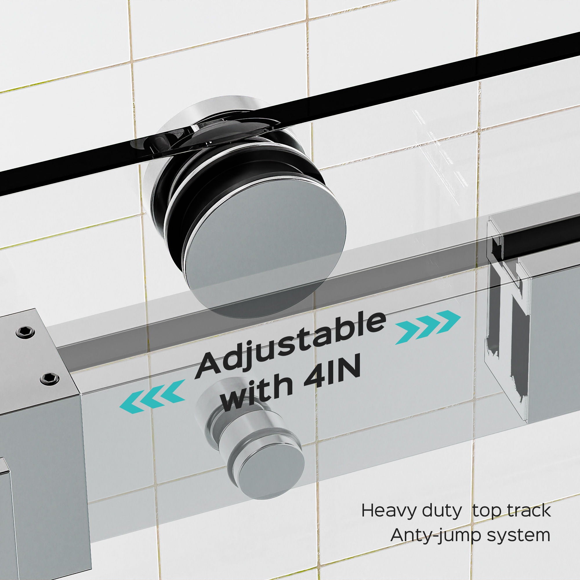 Frameless Double Sliding Shower Door In, Thick Tempered Glass, Reversible Installation