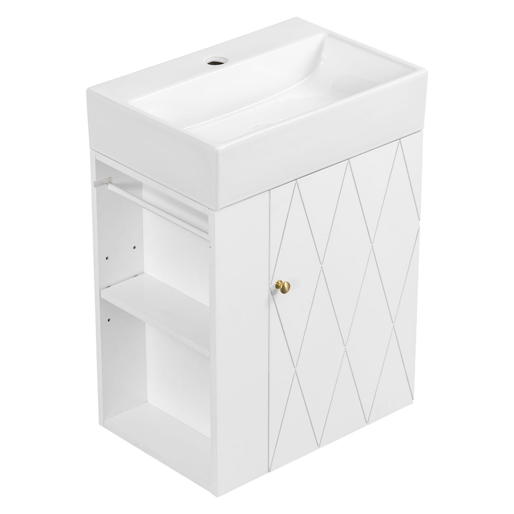 Modern Bathroom Vanity With Sink, Diamond Pattern Doors