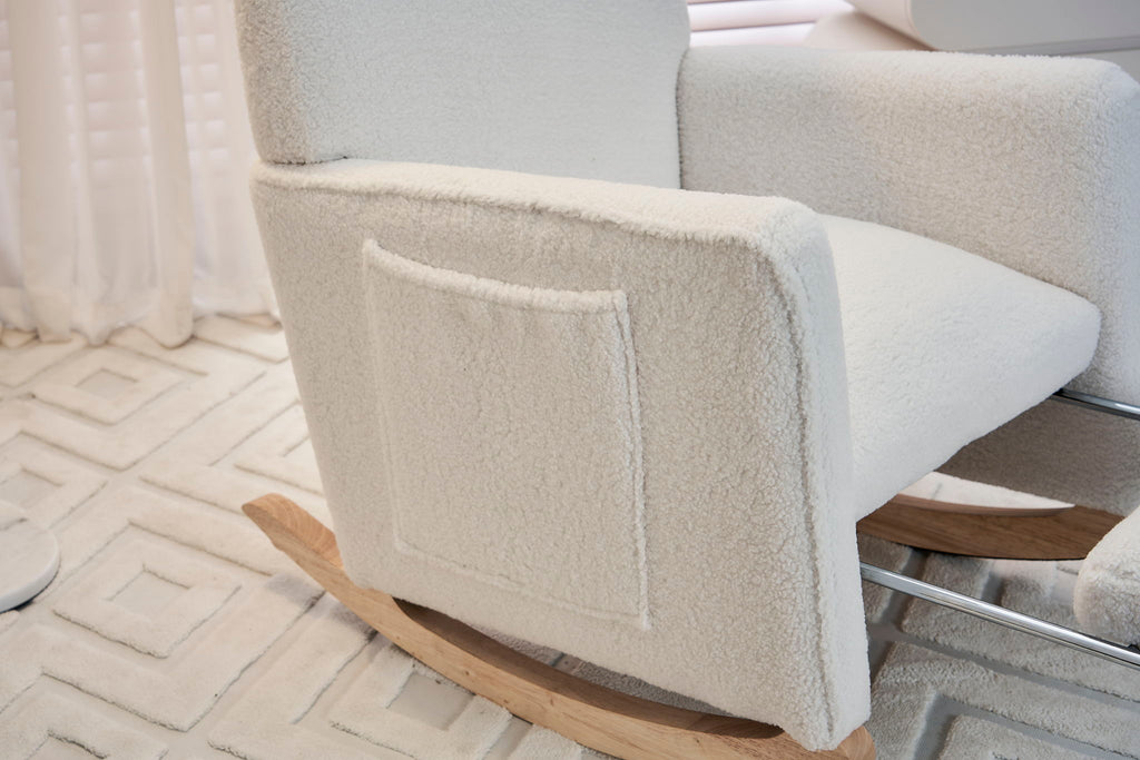 Teddy Fabric Nursery Rocking Chair With Adjustable Footrest - Ivory