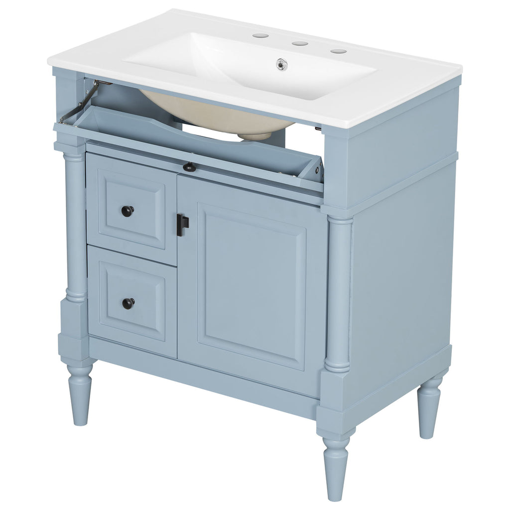 Modern Bathroom Vanity With Sink, Freestanding Cabinet With Flip Drawer & Adjustable Shelf