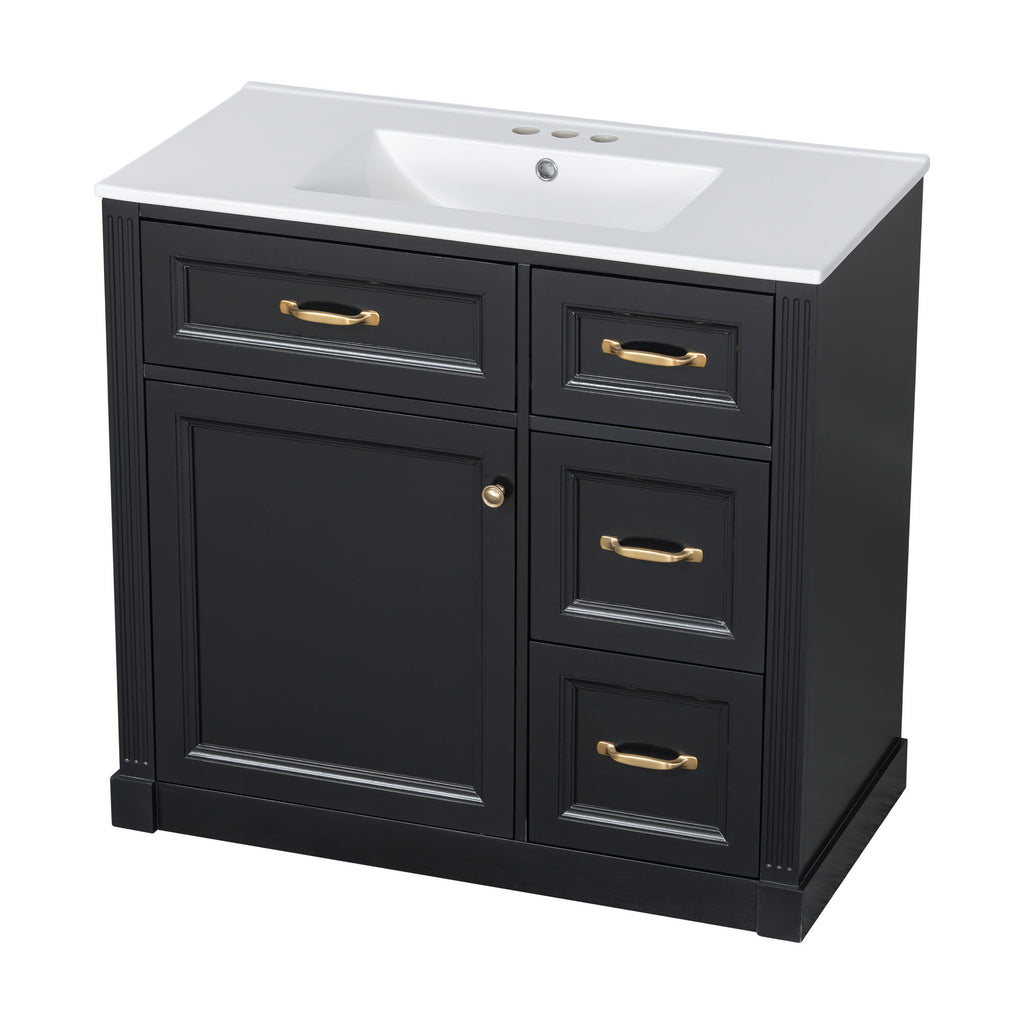 Modern Bathroom Vanity With Sink, 4 Drawers, Soft-Close Door, Adjustable Shelf