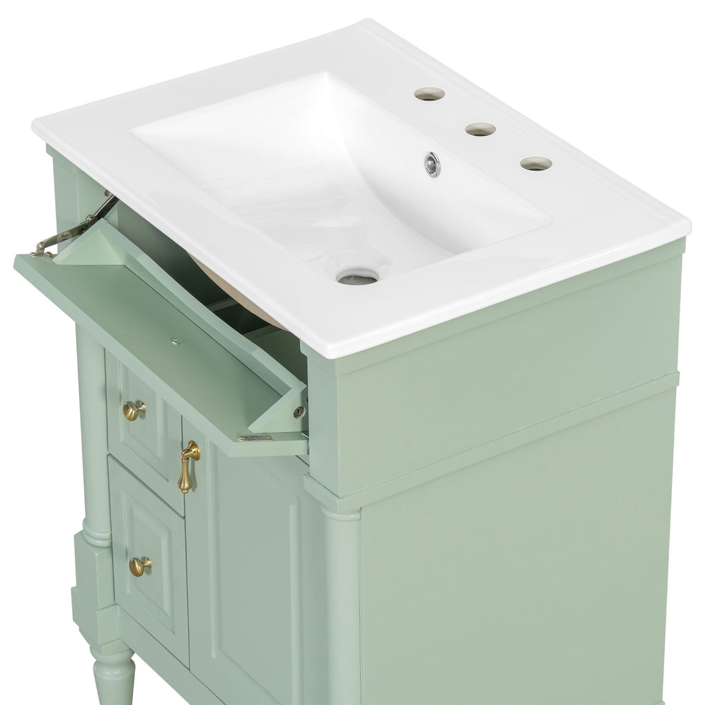 Freestanding Bathroom Vanity With Sink, Adjustable Shelf & Flip Drawer