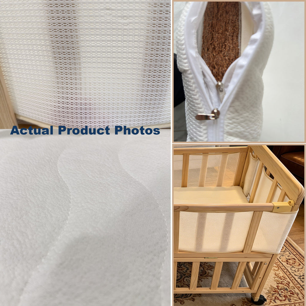 Portable Pne Bedside Bassinet, Crib With 3 Adjustable Heights, Compact Design - White