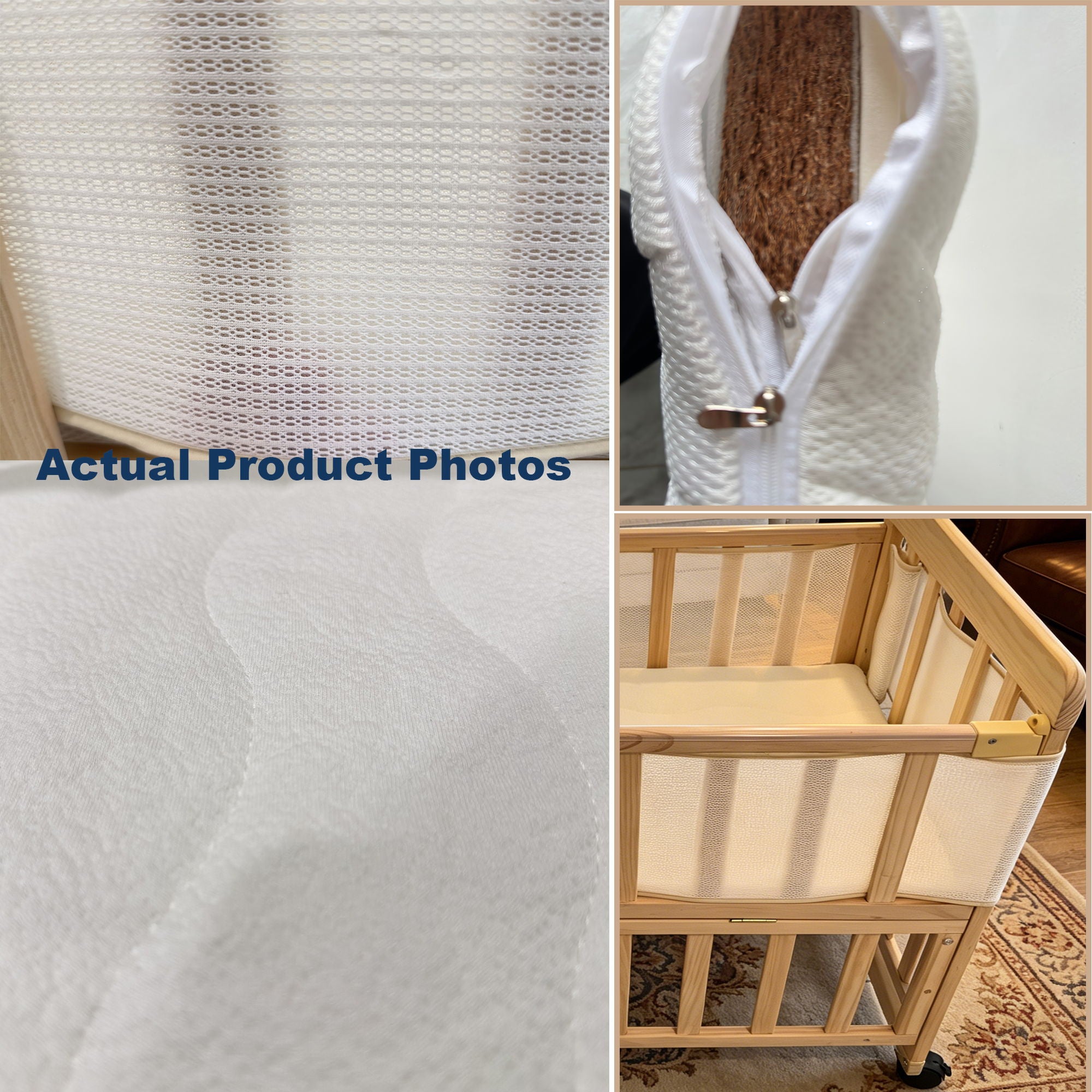 Portable Pne Bedside Bassinet, Crib With 3 Adjustable Heights, Compact Design - White