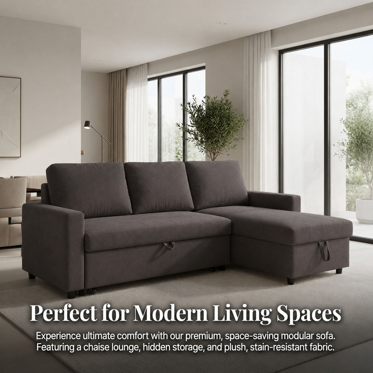 L - Shaped Convertible Sofa Bed With Storage Chaise