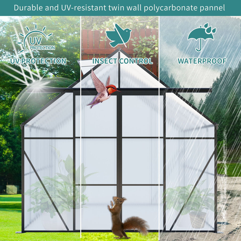 Double Door Polycarbonate house Raised Base And Anchor Aluminum Heavy Duty Walk In houses For Outdoor Backyard In All Season